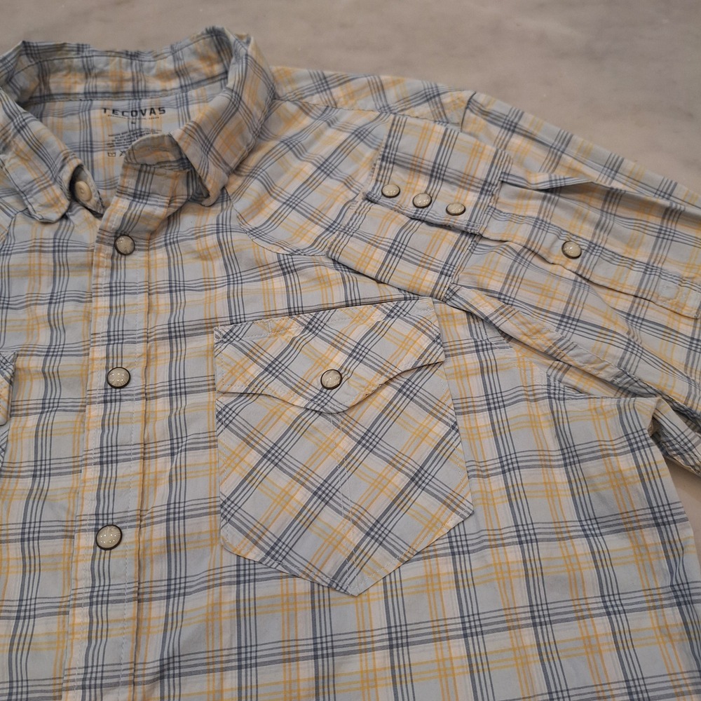 Tecovas Western Shirt Mens Med‎ Blue Yellow Plaid Pearl Snap Long Sleeve Cotton